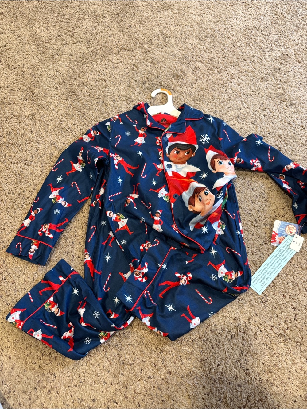 Elf on the shelf kids 6/7  Navy Blue Holiday Pajama Set